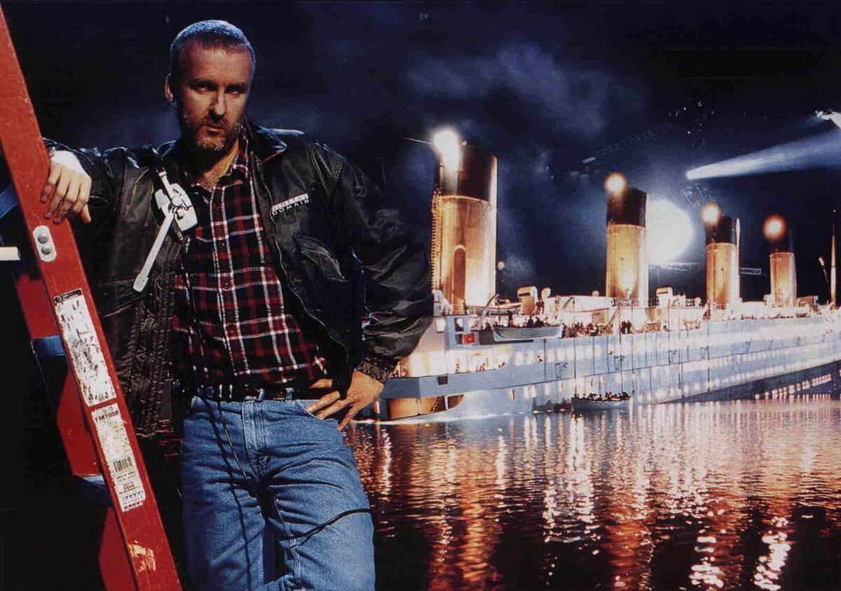 James Cameron on the Titanic set