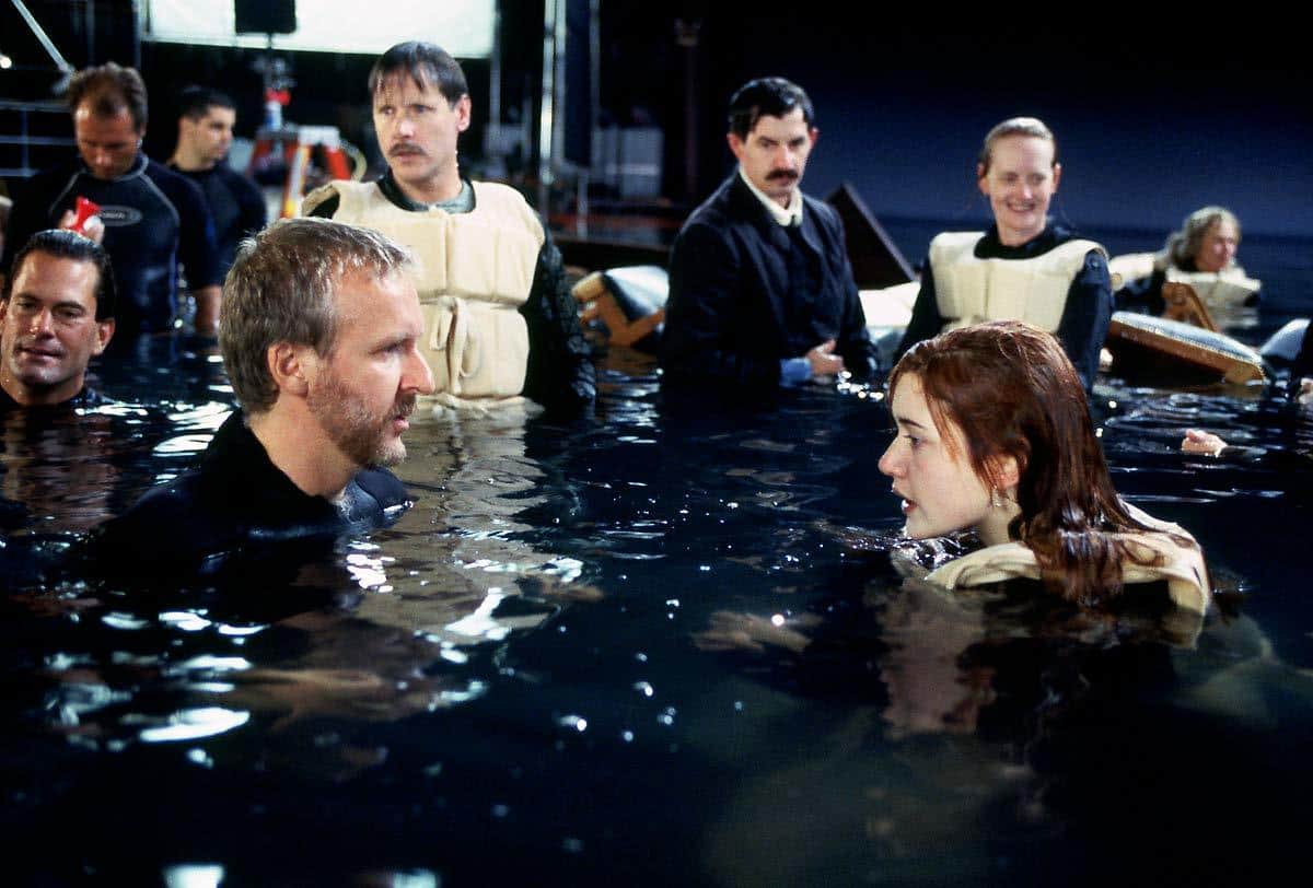 James Cameron and Kate Winslet on the set